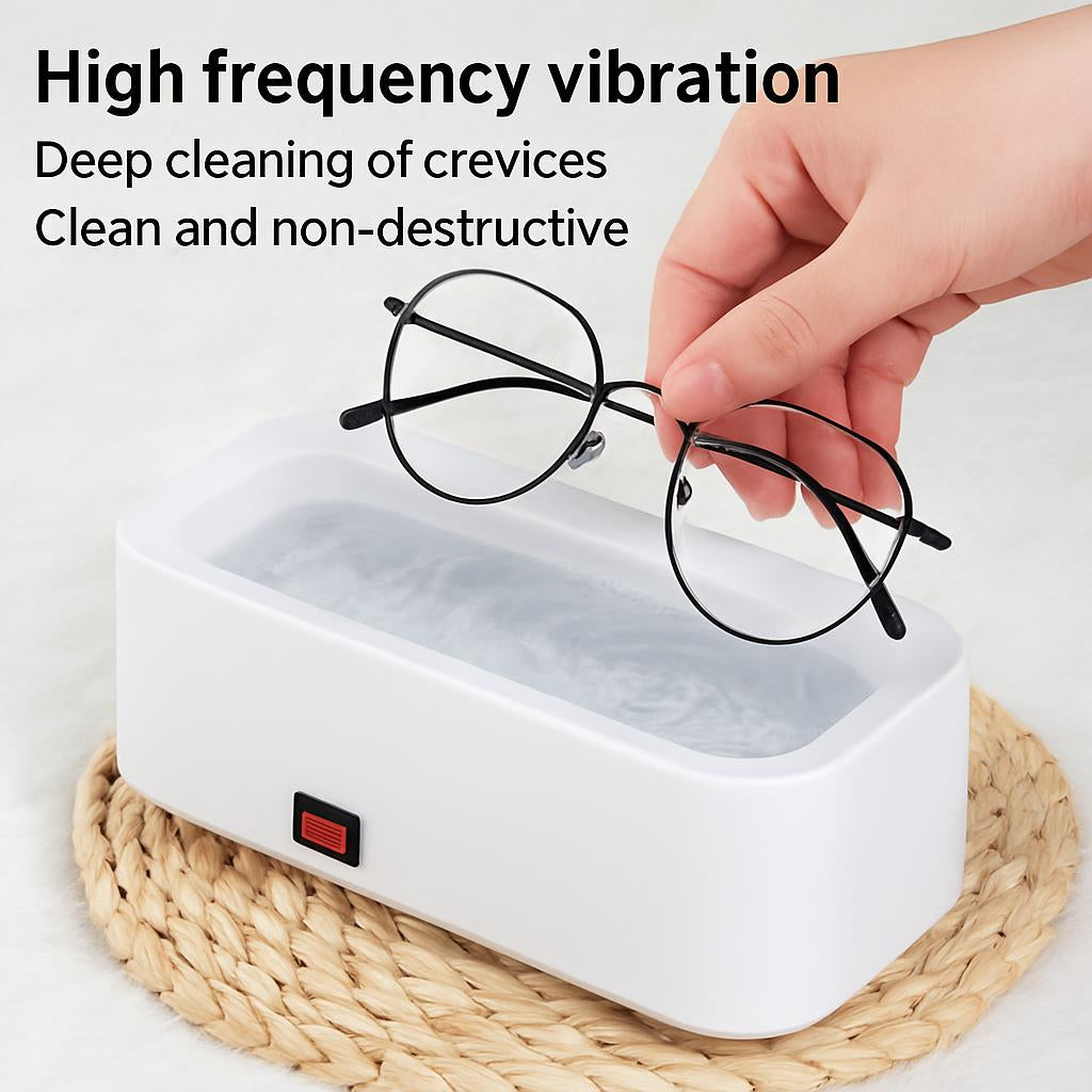 Ultrasonic Eyeglasses Cleaner in White, Rectangular Shape