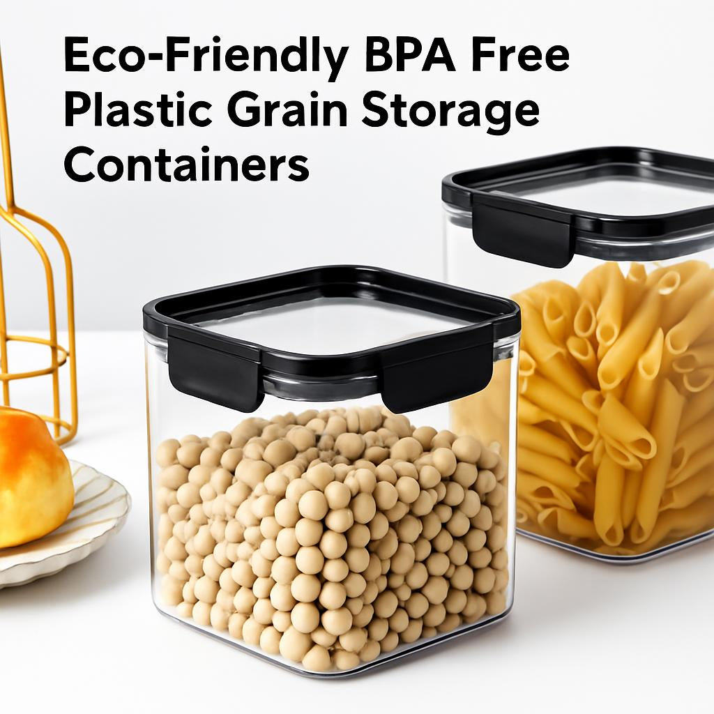 Transparent square storage containers with airtight black lids