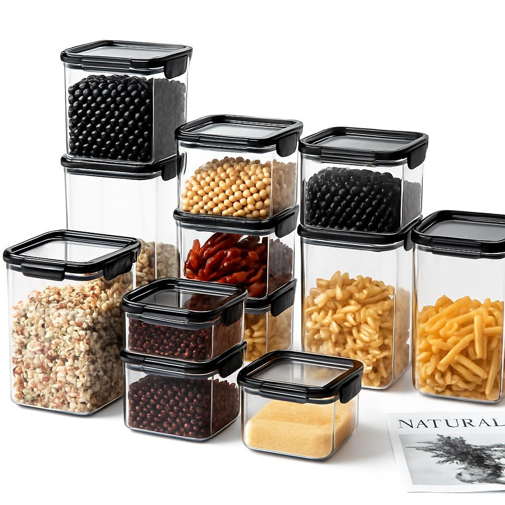 Eco-Friendly Stackable Storage Containers with Black Lids
