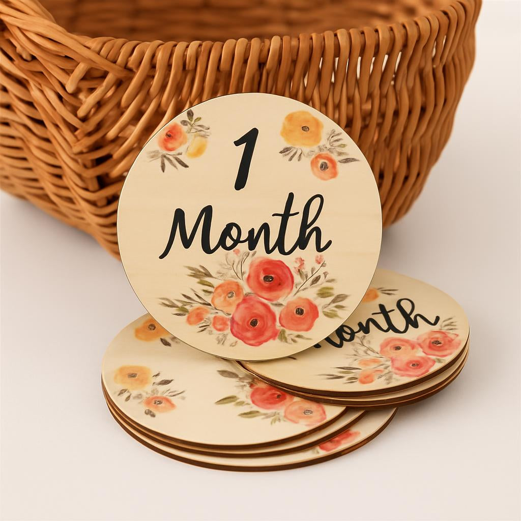 Eco-Friendly Wooden Flower Milestone Photo Prop Disc