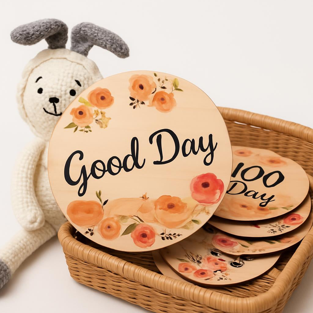 Eco-Friendly Wooden Flower Milestone Photo Prop Disc