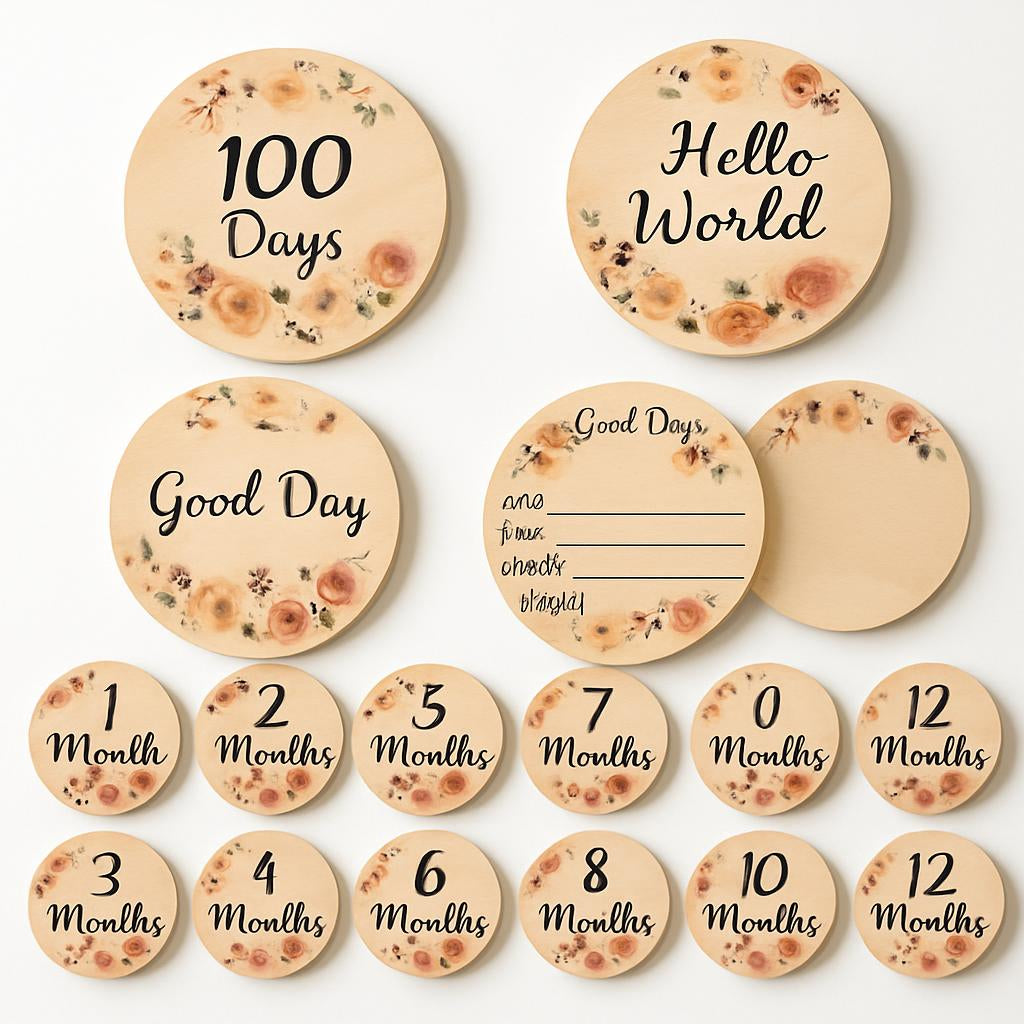 Eco-Friendly Wooden Flower Milestone Photo Prop Disc