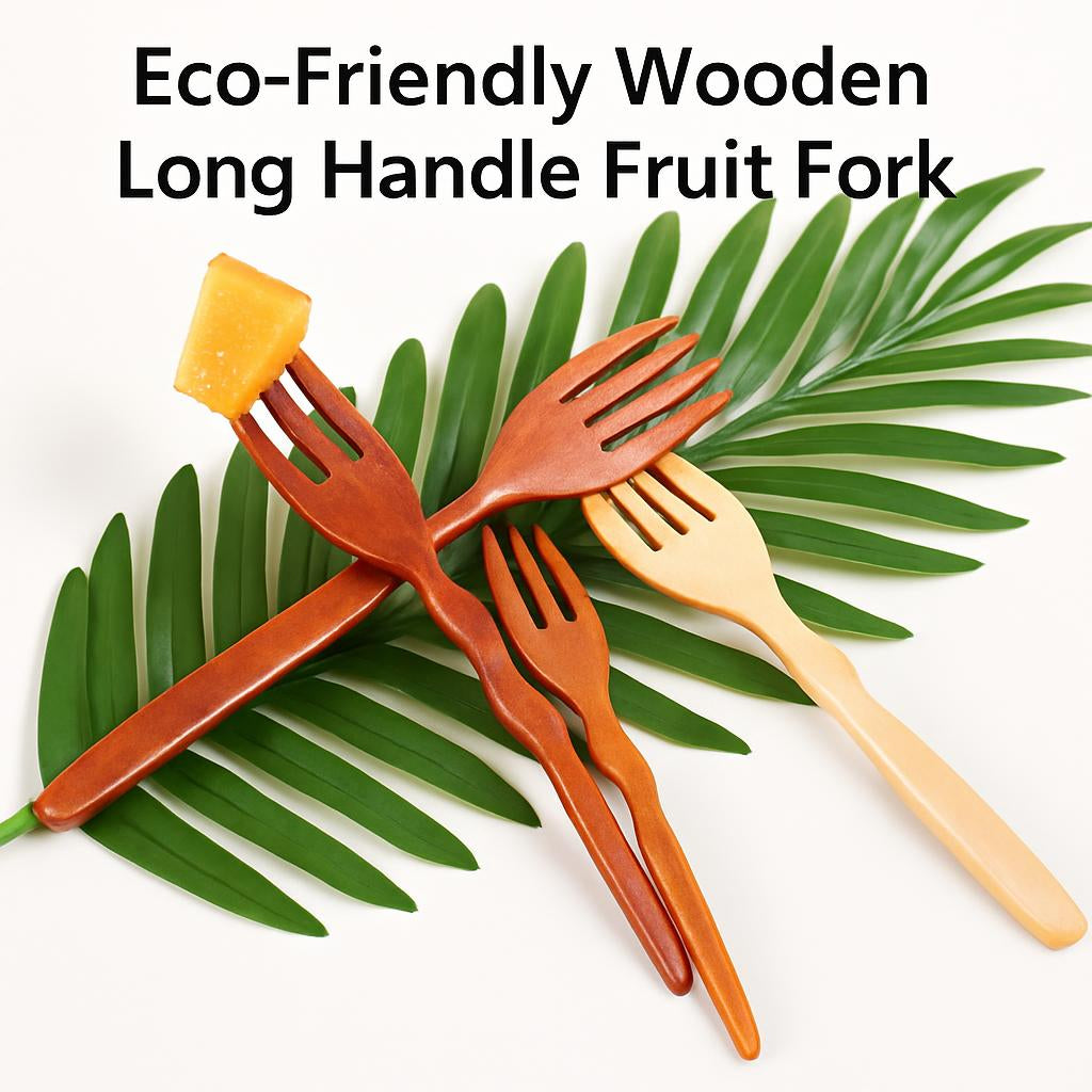Eco-Friendly Wooden Long Handle Fruit Fork