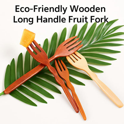 Eco-Friendly Wooden Long Handle Fruit Fork