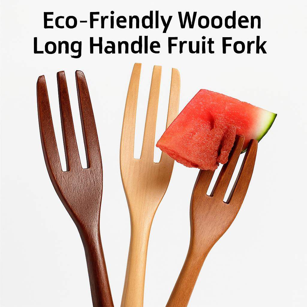 Eco-Friendly Wooden Long Handle Fruit Fork