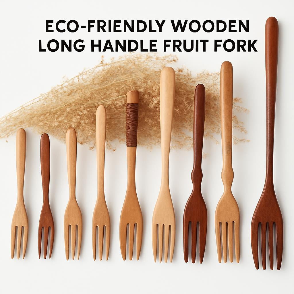 Eco-Friendly Wooden Long Handle Fruit Fork