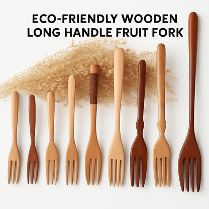 Eco-Friendly Wooden Long Handle Fruit Fork