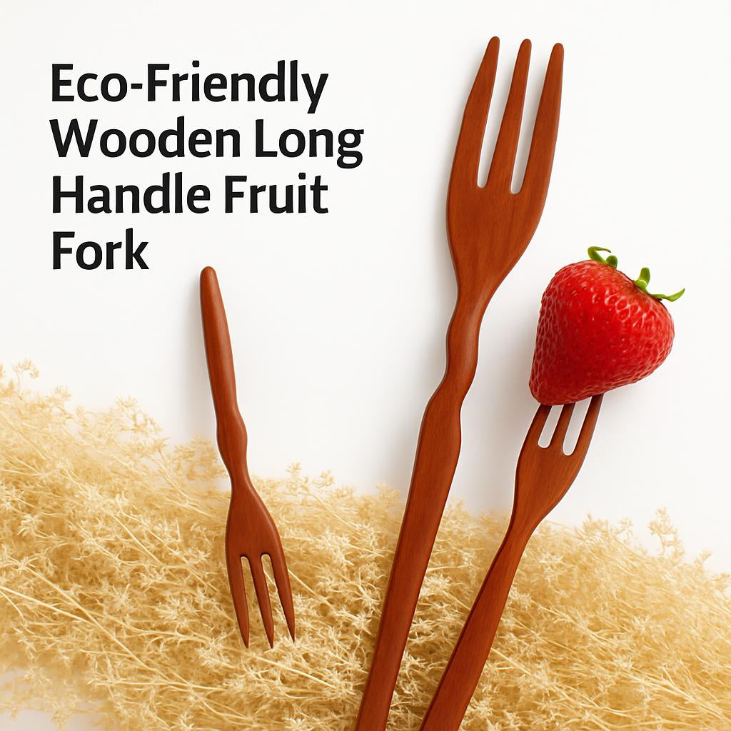 Eco-Friendly Wooden Long Handle Fruit Fork