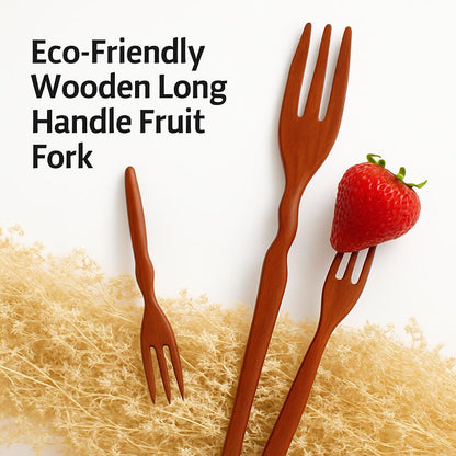 Eco-Friendly Wooden Long Handle Fruit Fork