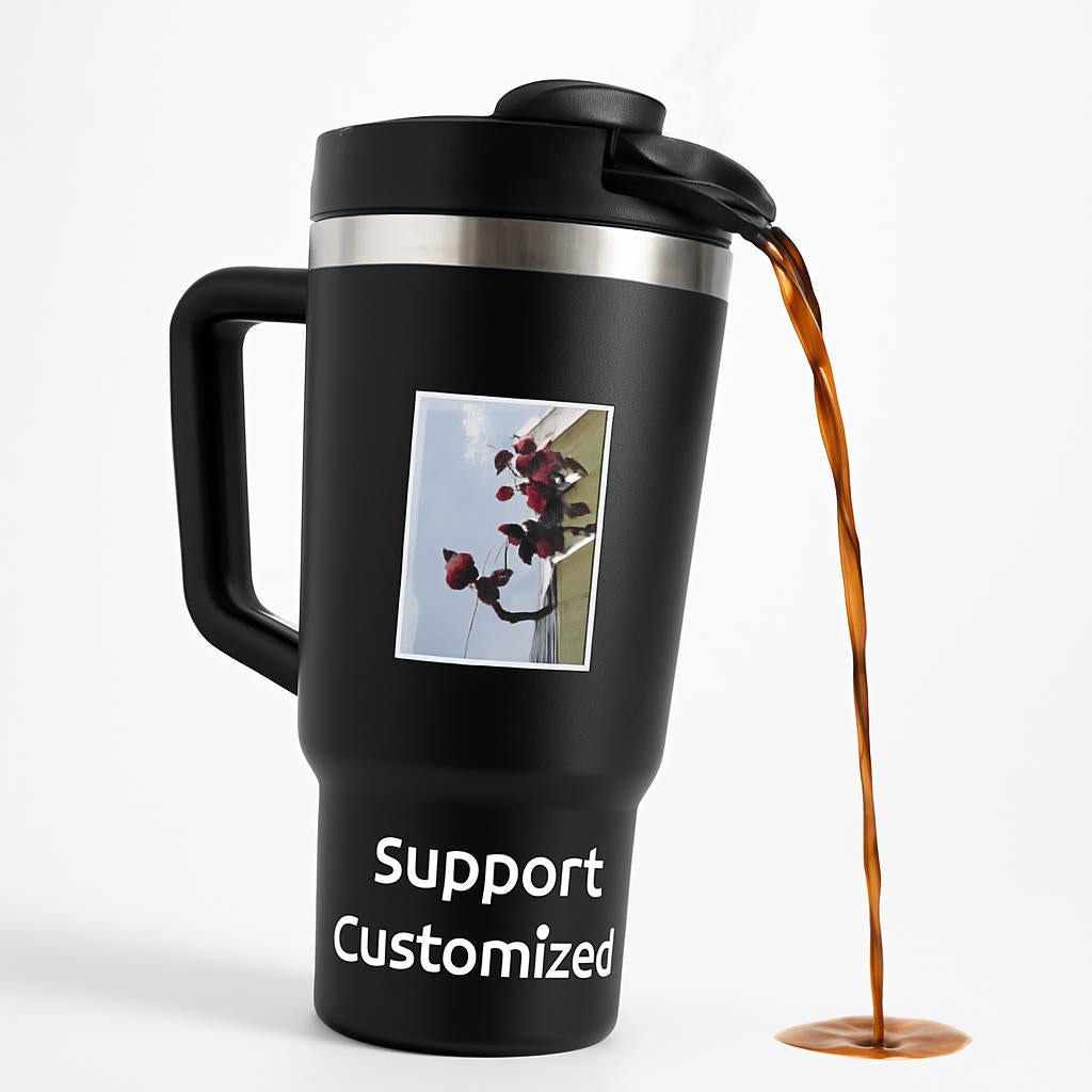 Personalized Insulated Travel Mug with Handle in Matte Black