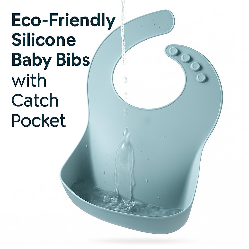 Eco-Friendly Silicone Baby Bibs with Catch Pocket