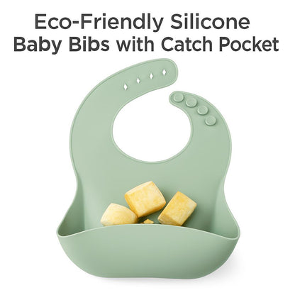 Eco-Friendly Silicone Baby Bibs with Catch Pocket