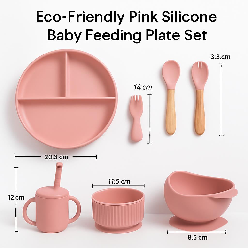 Eco-Friendly Pink Silicone Baby Feeding Plate Set