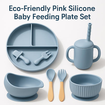 Eco-Friendly Pink Silicone Baby Feeding Plate Set