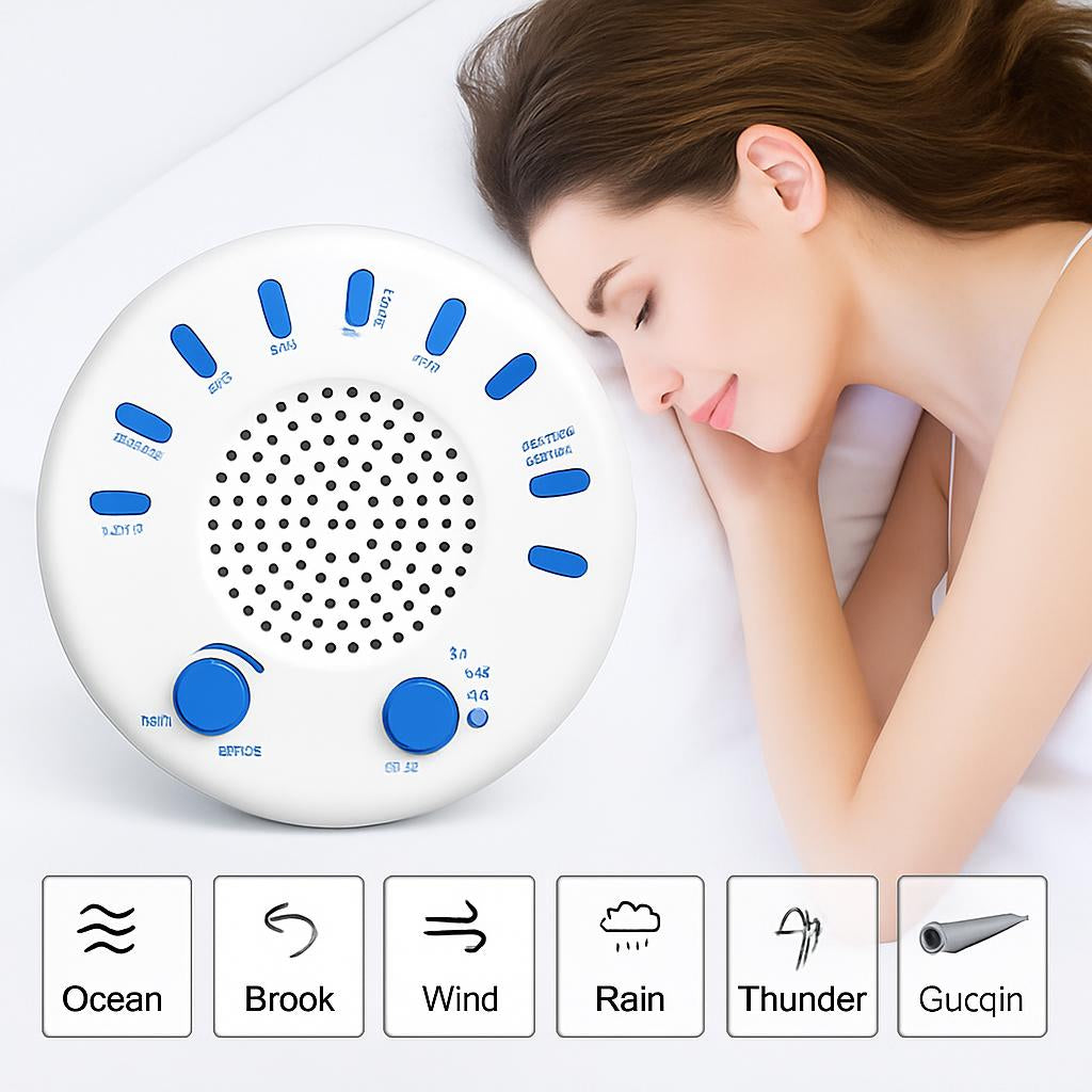Portable white noise machine with blue buttons for stress relief and sleep improvement