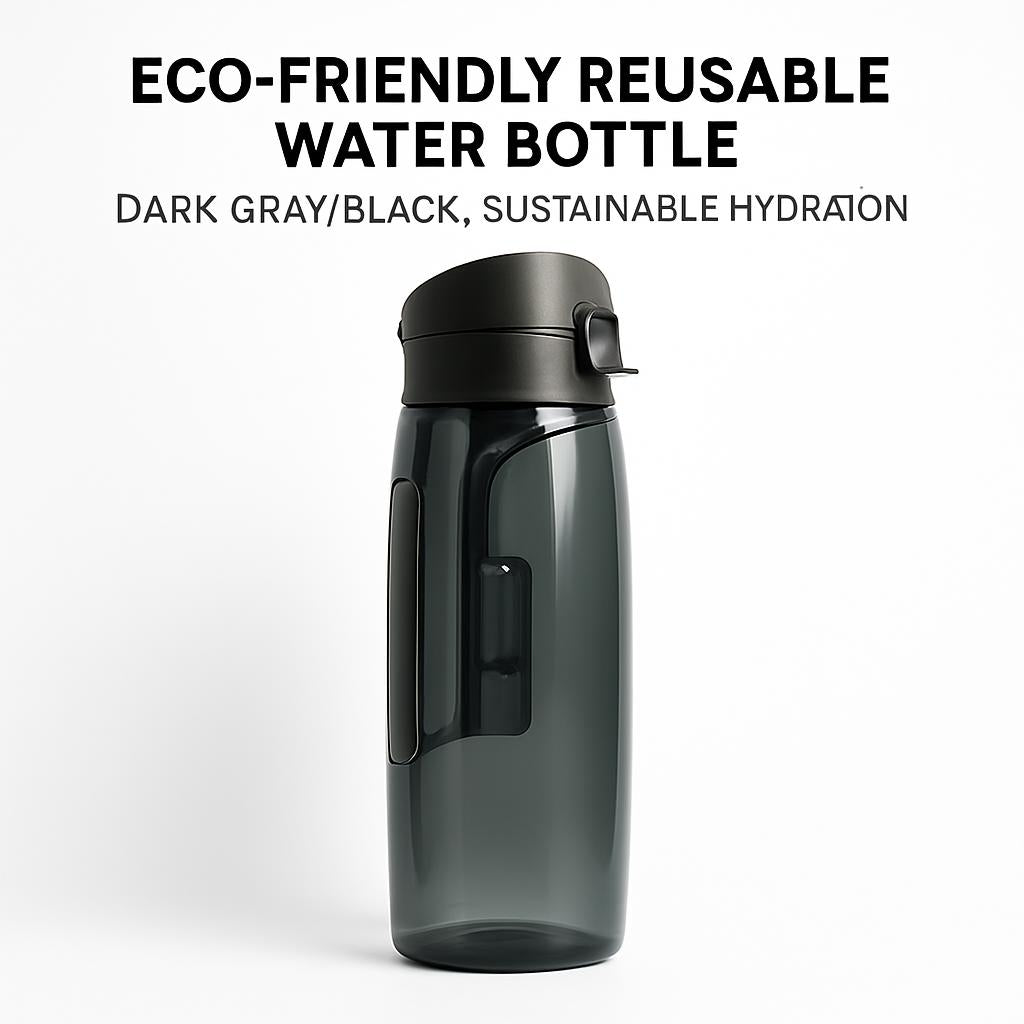 Eco-Friendly Reusable Water Bottle in Dark Gray/Black