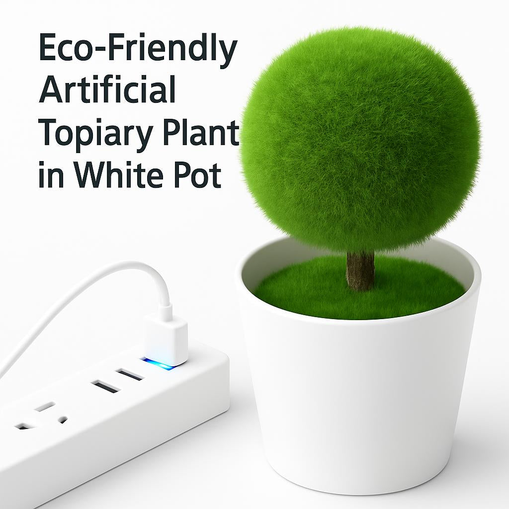 Eco-Friendly Artificial Topiary Plant in White Pot