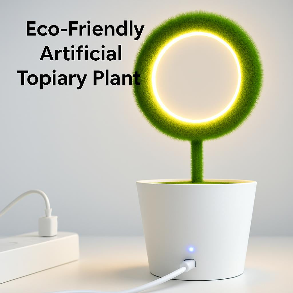 Eco-Friendly Artificial Topiary Plant in White Pot