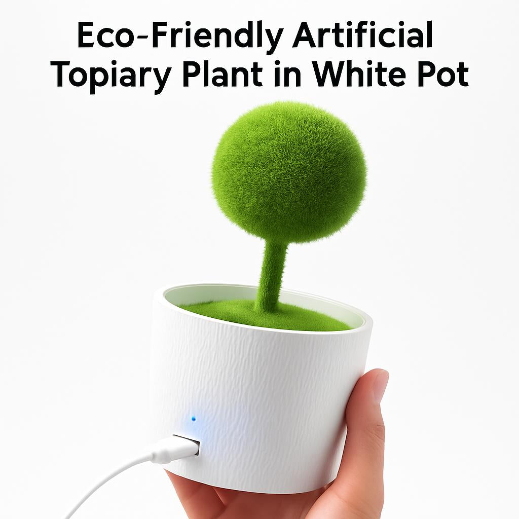 Eco-Friendly Artificial Topiary Plant in White Pot