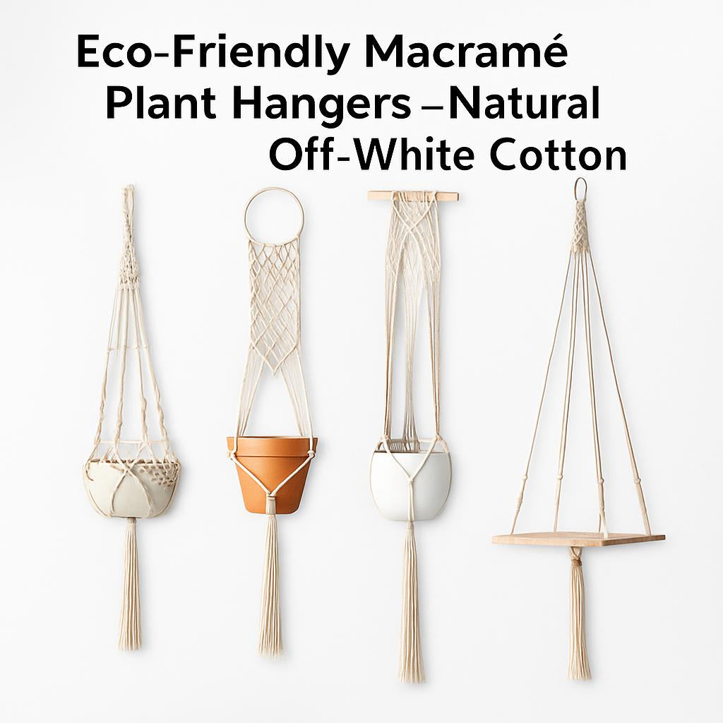 Natural off-white macramé plant hangers made from cotton
