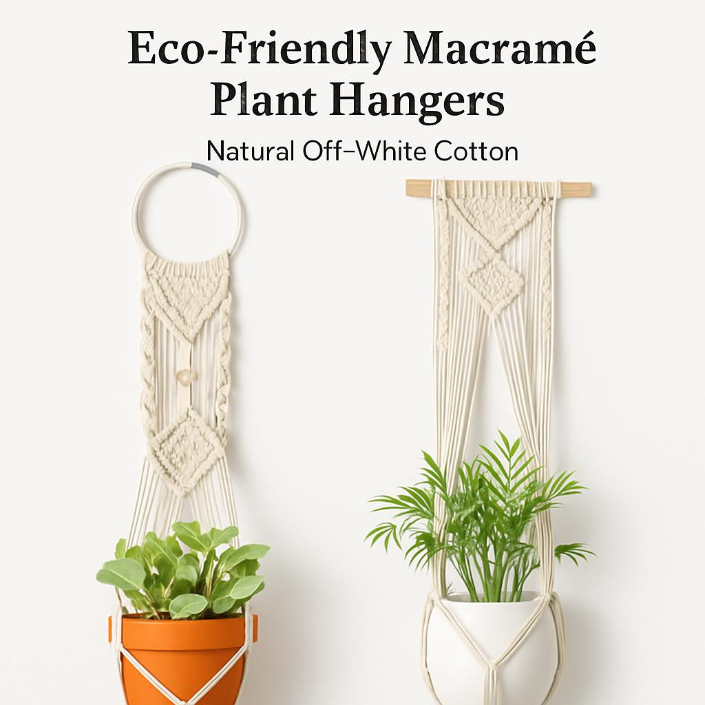 Eco-Friendly Macramé Plant Hangers - Natural Off-White Cotton