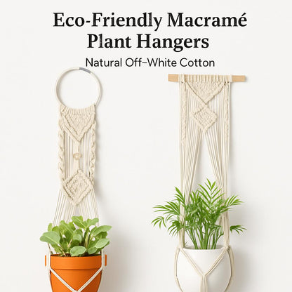 Eco-Friendly Macramé Plant Hangers - Natural Off-White Cotton
