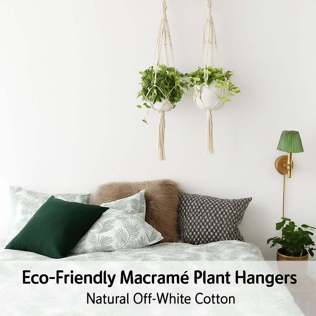 Eco-Friendly Macramé Plant Hangers - Natural Off-White Cotton