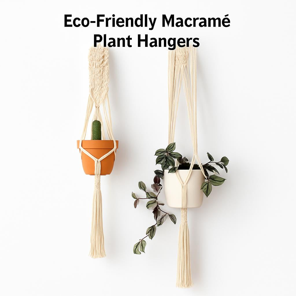 Eco-Friendly Macramé Plant Hangers - Natural Off-White Cotton