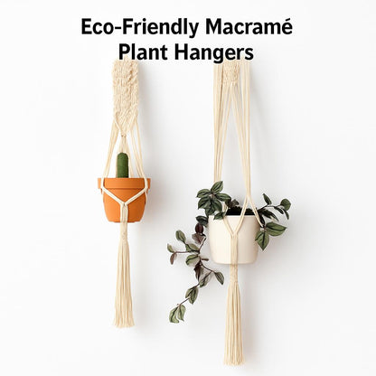 Eco-Friendly Macramé Plant Hangers - Natural Off-White Cotton