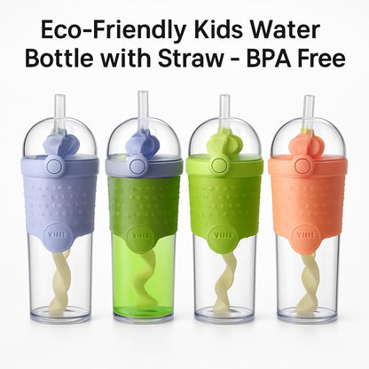 Eco-Friendly Reusable Smoothie Cups in Purple, Green, and Pink with Built-In Straws