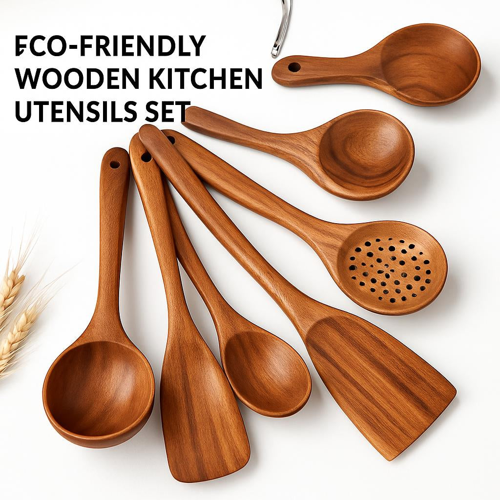Eco-Friendly Wooden Kitchen Utensils Set