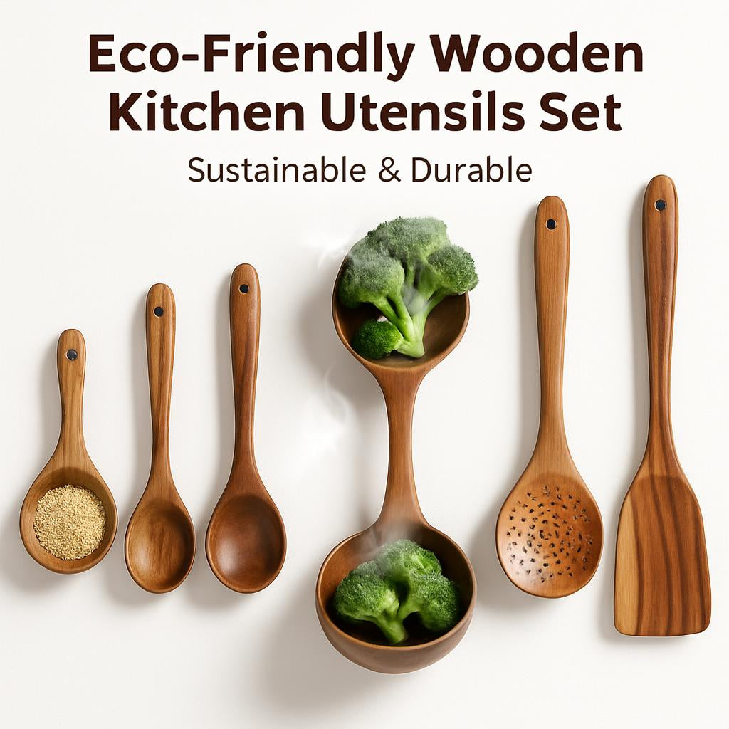 Eco-Friendly Wooden Kitchen Utensils Set - Sustainable & Durable