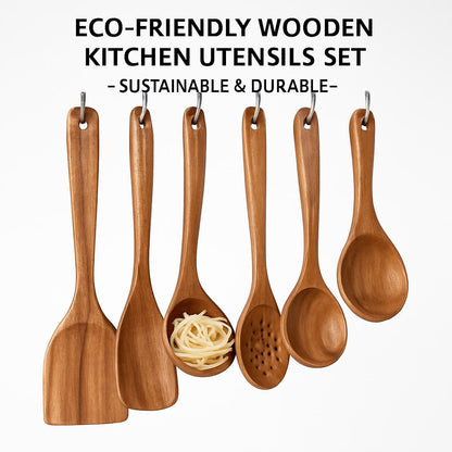 Eco-Friendly Wooden Kitchen Utensils Set - Sustainable & Durable