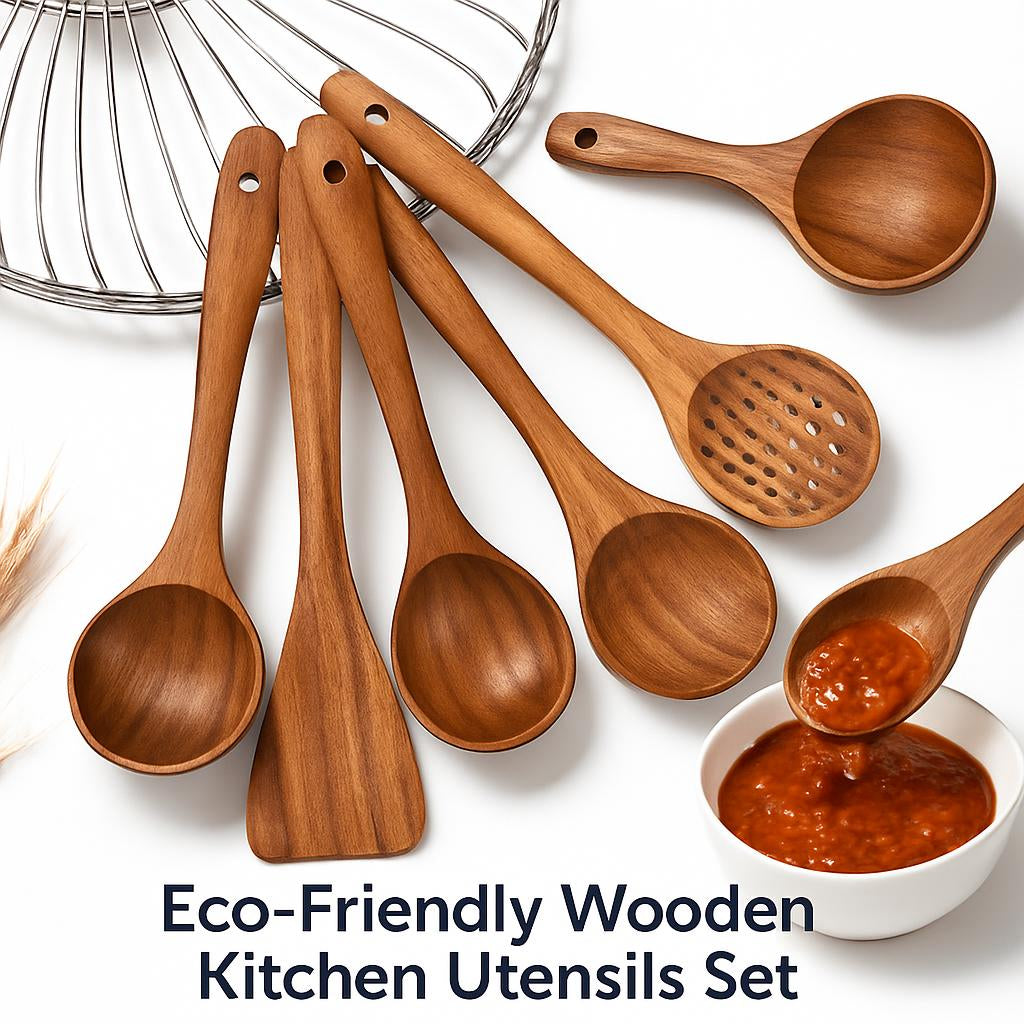 Eco-Friendly Wooden Kitchen Utensils Set - Sustainable & Durable