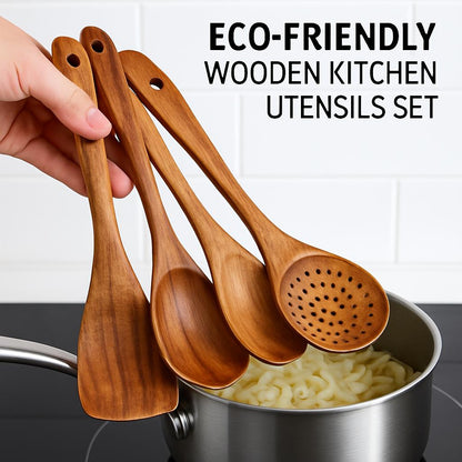 Eco-Friendly Wooden Kitchen Utensils Set - Sustainable & Durable