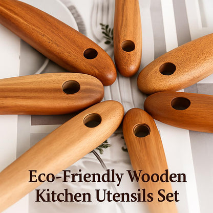 Eco-Friendly Wooden Kitchen Utensils Set - Sustainable & Durable