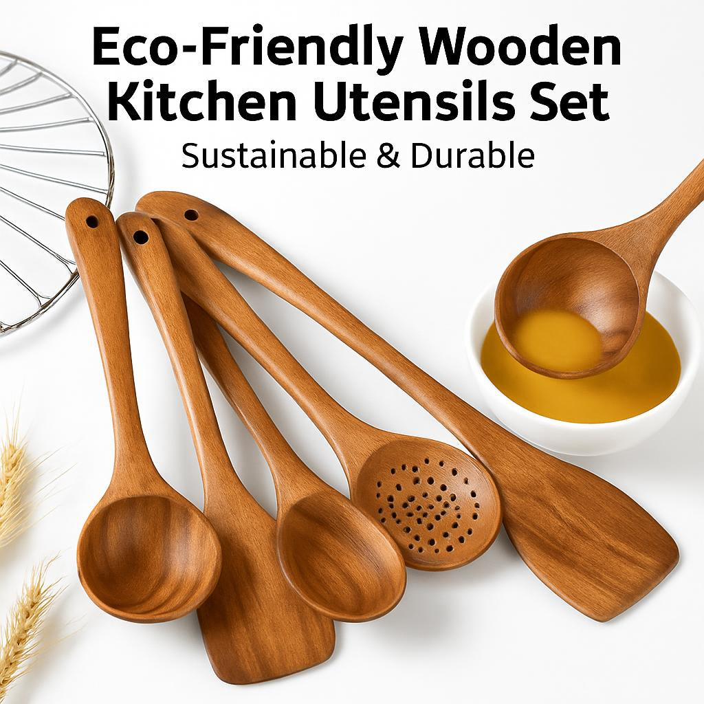Eco-Friendly Wooden Kitchen Utensils Set - Sustainable & Durable