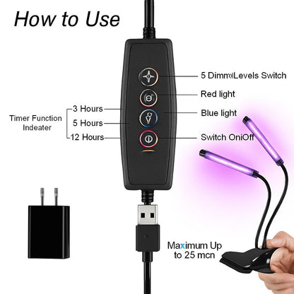 Dual-Head LED Grow Light for Indoor Plants - Energy Efficient & Flexible Design
