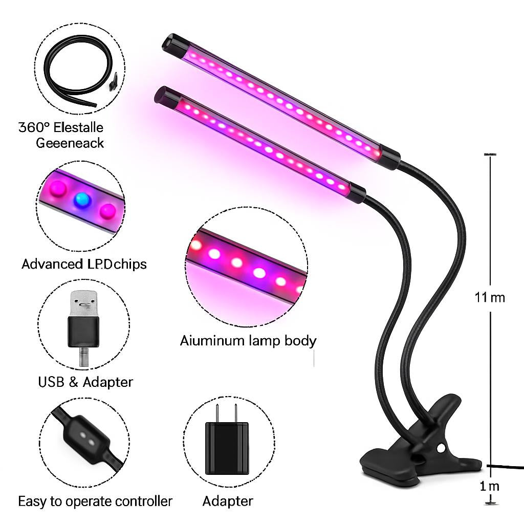 Dual-Head LED Grow Light for Indoor Plants - Energy Efficient & Flexible Design