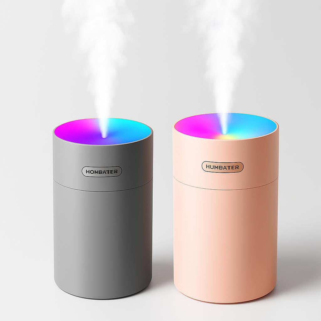 Compact Ultrasonic Humidifier in Gray and Pink