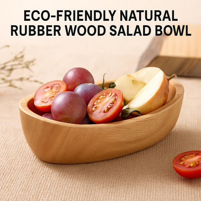 Oval wooden bowl in natural wood tone for eco-friendly dining