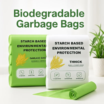 Biodegradable Garbage Bags - Starch-Based, Green & White