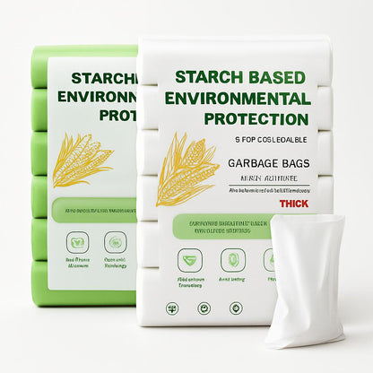 Eco-Friendly Biodegradable Garbage Bags - Starch-Based, Green & White