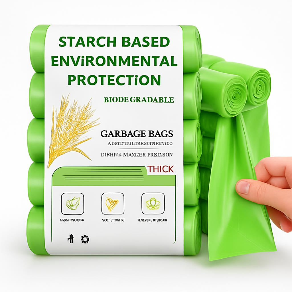 Eco-Friendly Biodegradable Garbage Bags - Starch-Based, Green & White