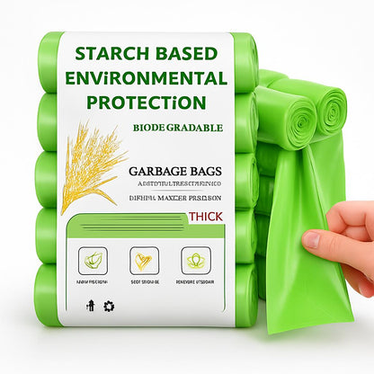 Eco-Friendly Biodegradable Garbage Bags - Starch-Based, Green & White