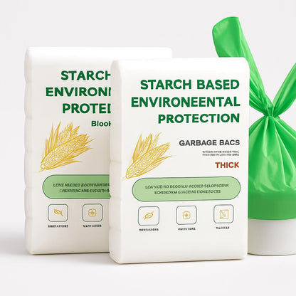 Eco-Friendly Biodegradable Garbage Bags - Starch-Based, Green & White