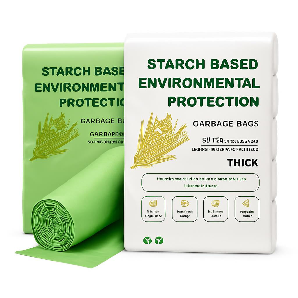Eco-Friendly Biodegradable Garbage Bags - Starch-Based, Green & White