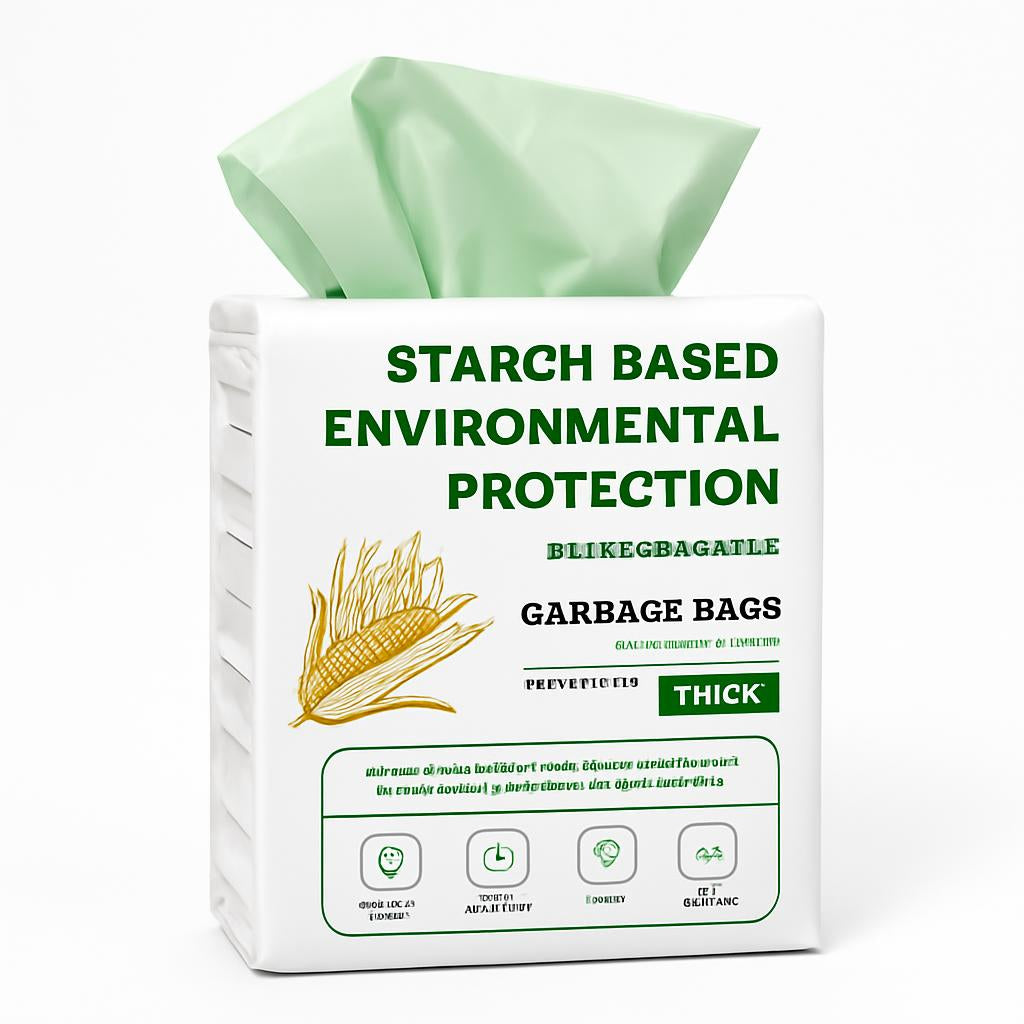 Eco-Friendly Biodegradable Garbage Bags - Starch-Based, Green & White