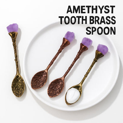 Ornate bronze and copper decorative spoons with purple stone accents