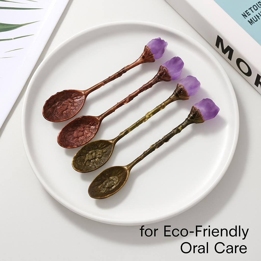 Amethyst Tooth Brass Spoon for Eco-Friendly Oral Care
